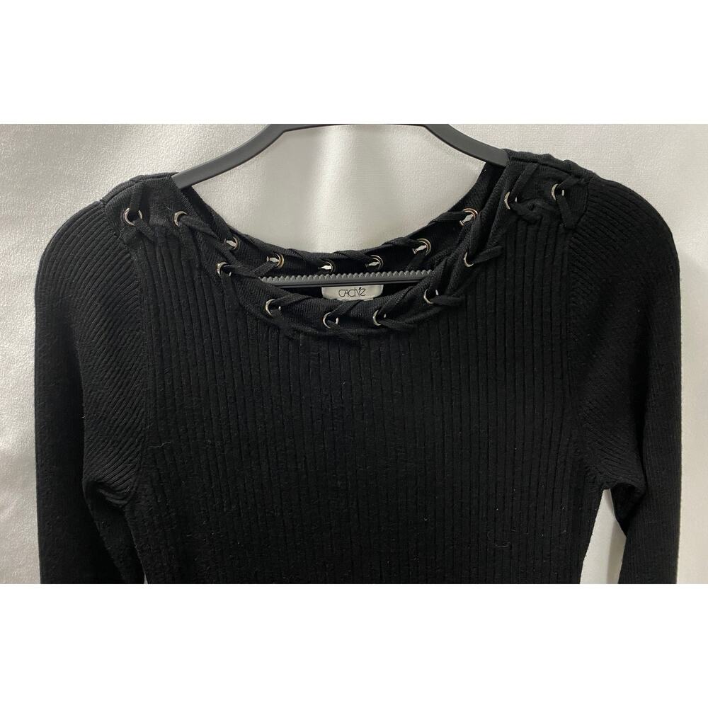 Chache Black Round Neck Long Sleeve Ribbed Knit Bodycon Dress Medium - Picture 2 of 10